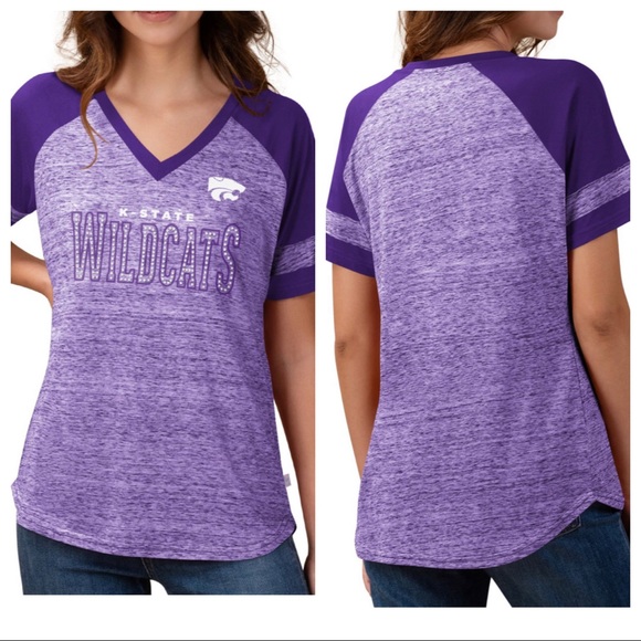 🆕 Touch by Alyssa Milano Kansas State University Wildcats Bling V Neck TShirt - Picture 1 of 7